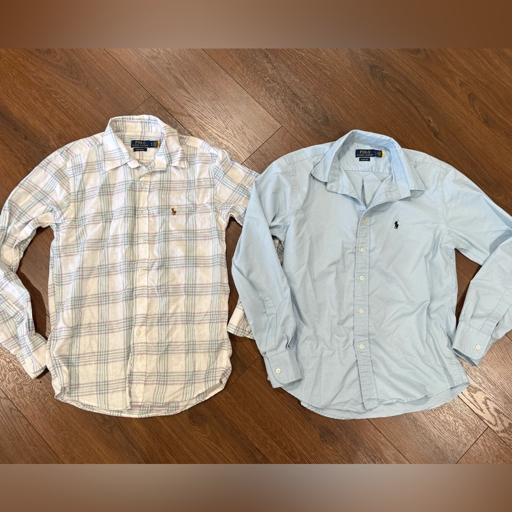 Polo by Ralph Lauren Light Blue & White Plaid Button-Down Shirts (Pair)